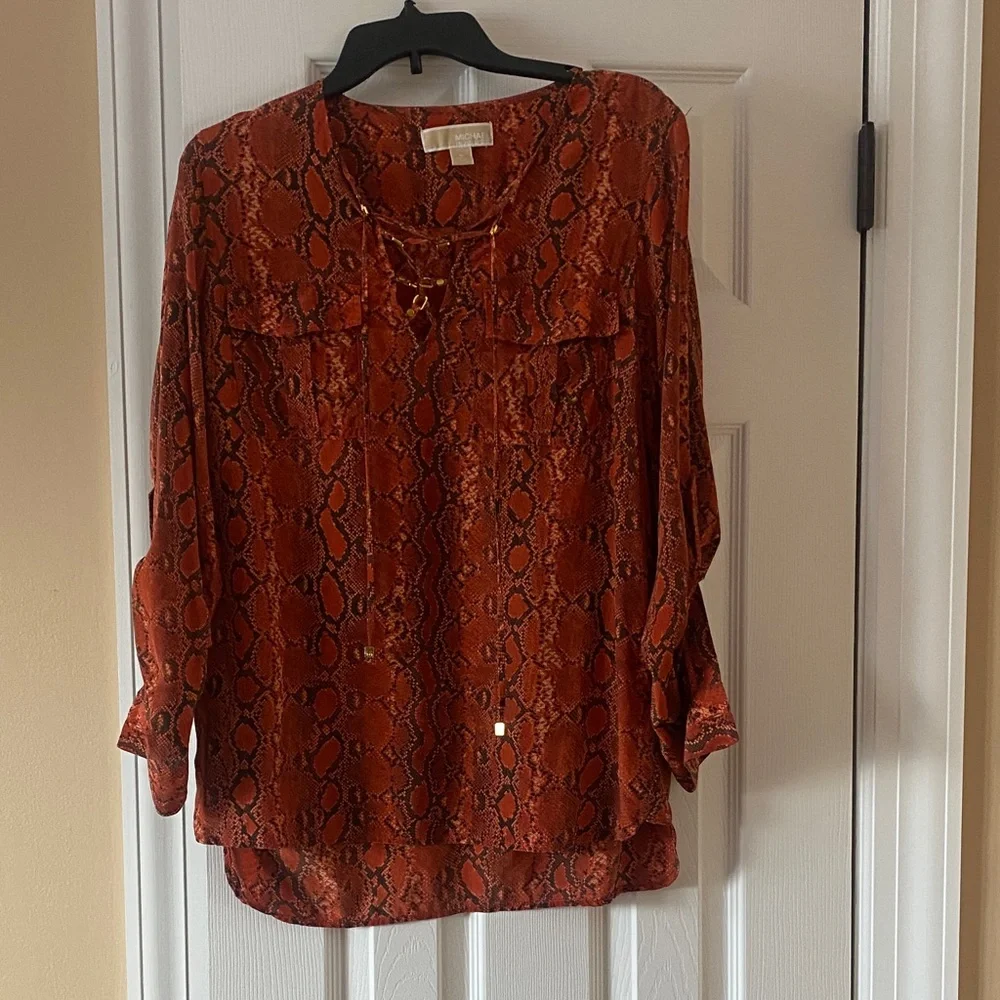 Michael Kors Orange Snake Print Blouse - Picture 3 of 3